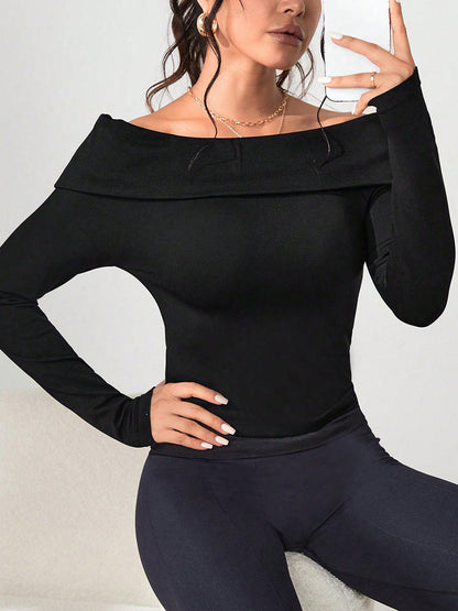 Off-Shoulder Long Sleeve Knit Top-Angel Casuals