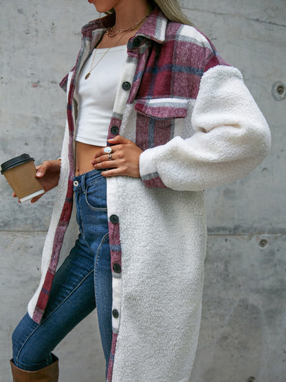 Plaid Dropped Shoulder Longline Coat-Angel Casuals