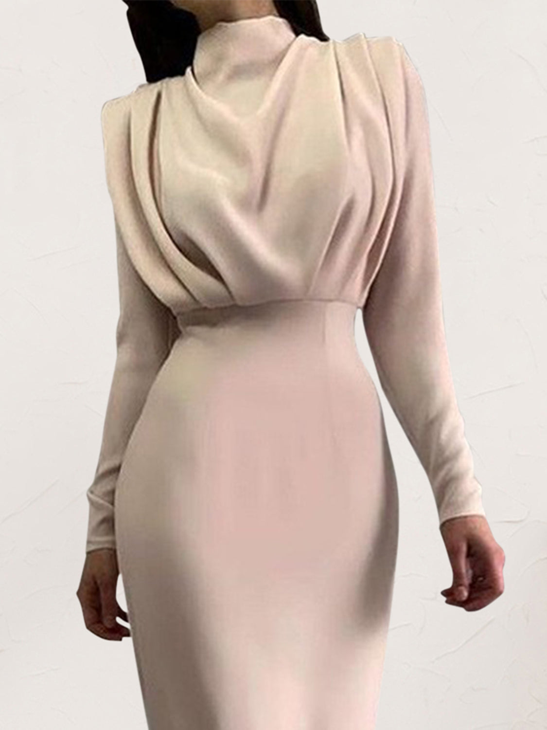 Ruched Turtleneck Long Sleeve Dress-Angel Casuals