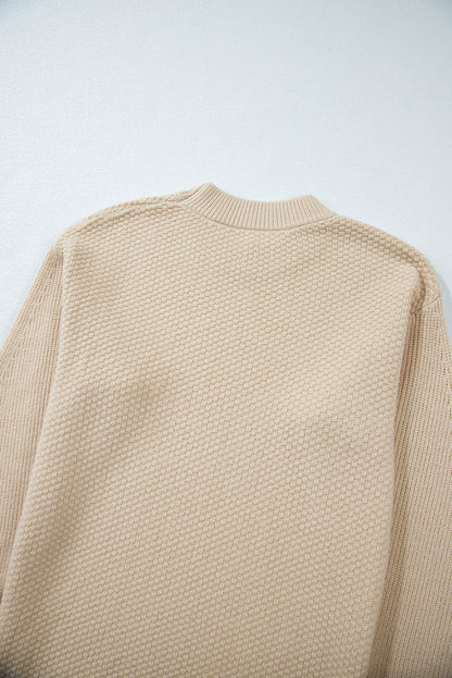 Slit Cuff Round Neck Long Sleeve Sweater-Angel Casuals