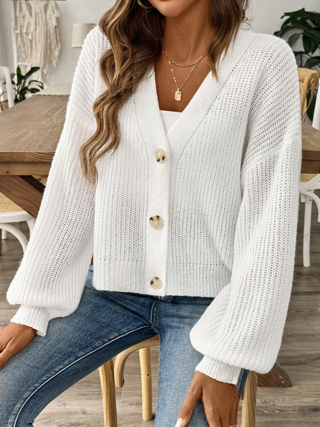 V-Neck Button Up Long Sleeve Cardigan-Angel Casuals