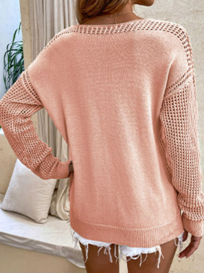 Openwork V-Neck Sweater-Angel Casuals