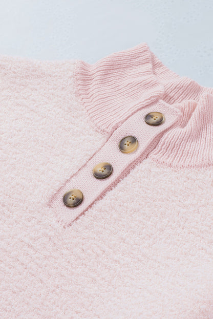 Mock Neck Quarter Button Sweater-Angel Casuals