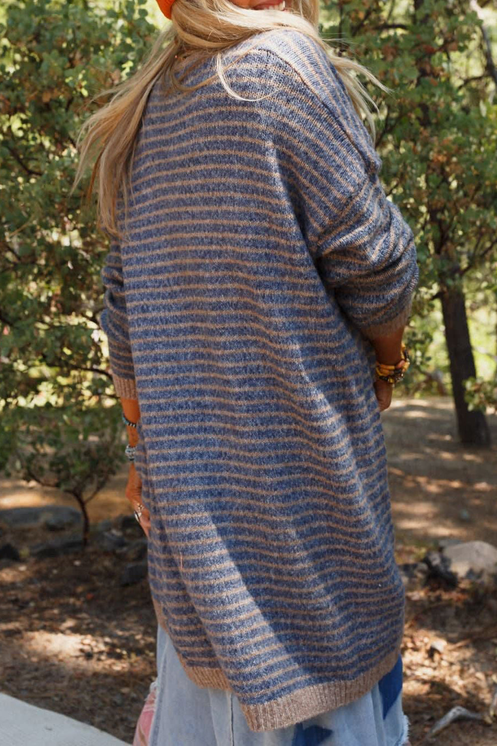 Open Front Long Sleeve Striped Cardigan-Angel Casuals