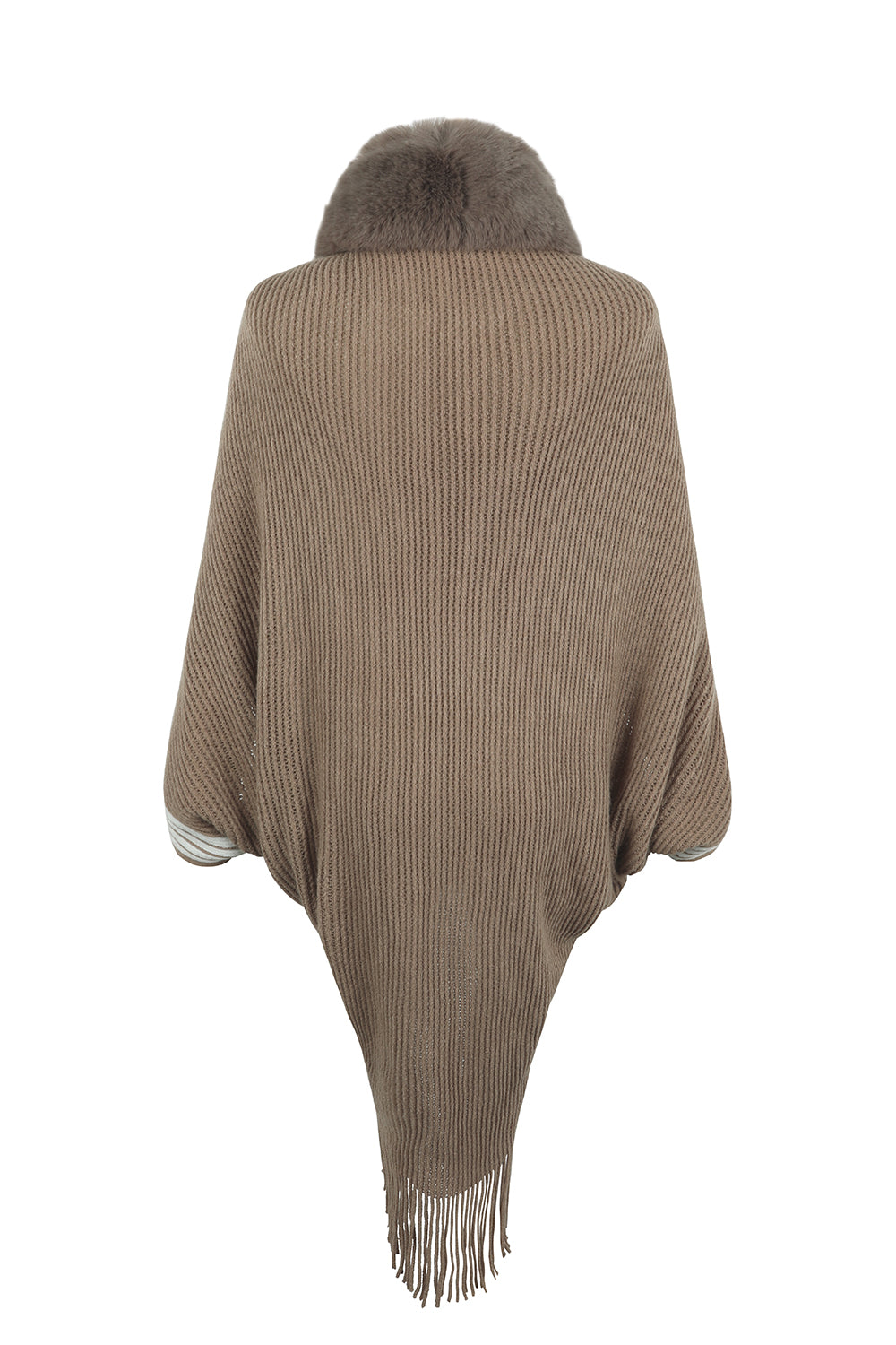 Striped Fringe Detail Long Sleeve Poncho-Angel Casuals