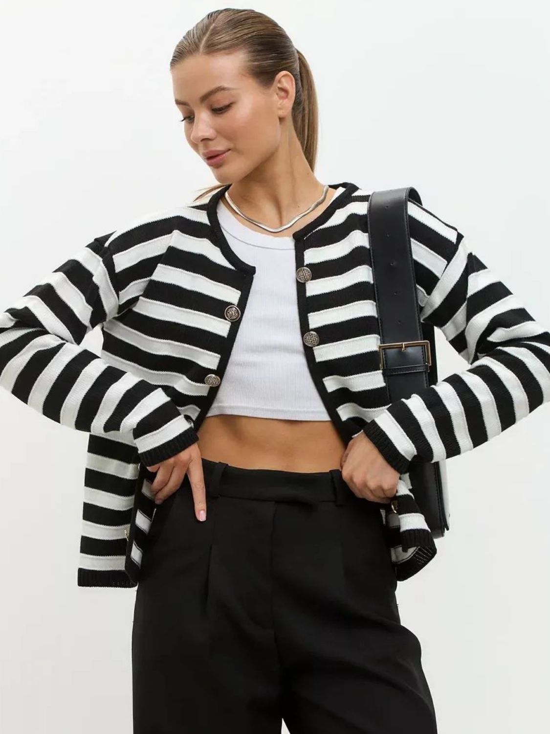 Striped Dropped Shoulder Long Sleeve Cardigan-Angel Casuals