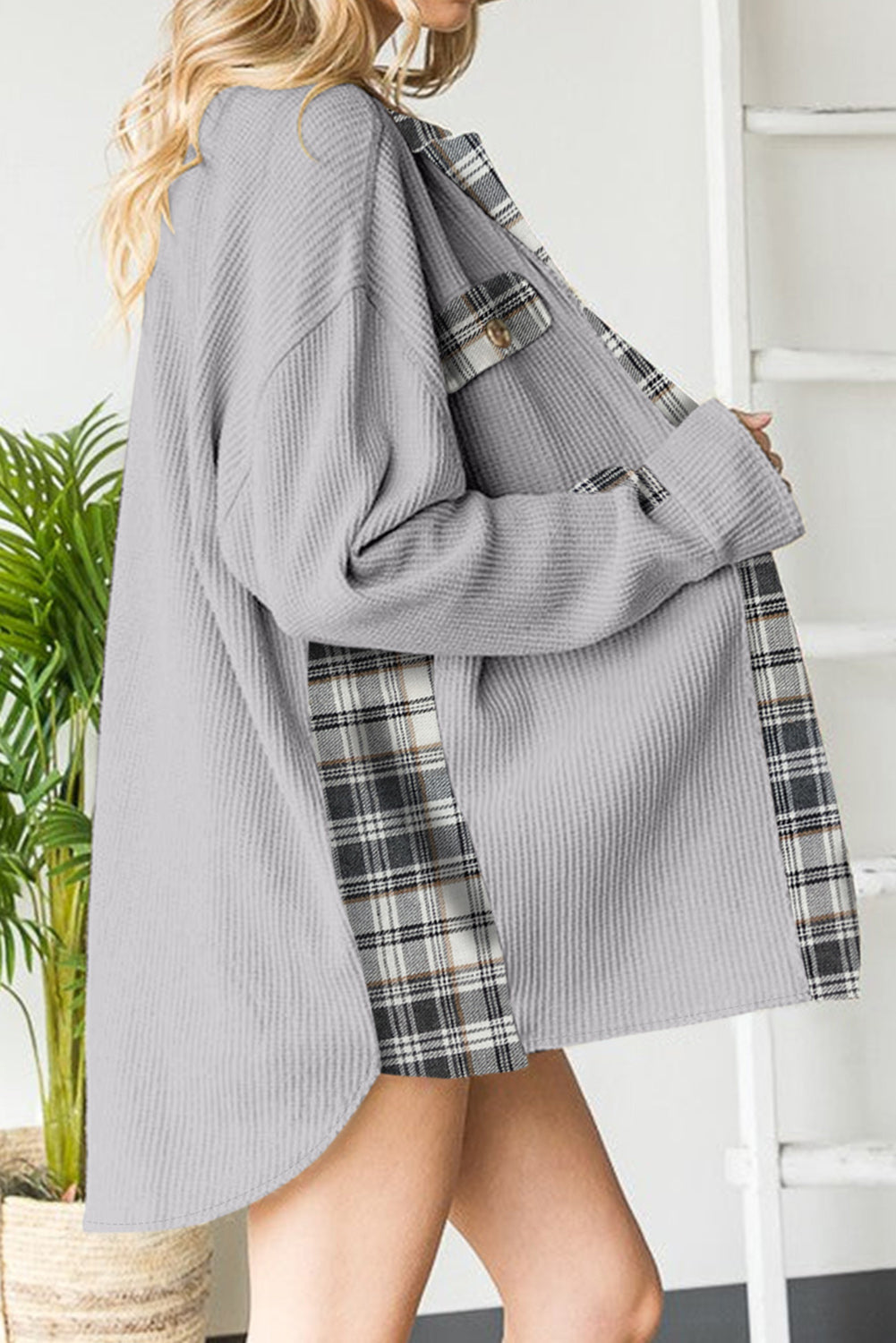 Plaid Button Down Collared Jacket-Angel Casuals