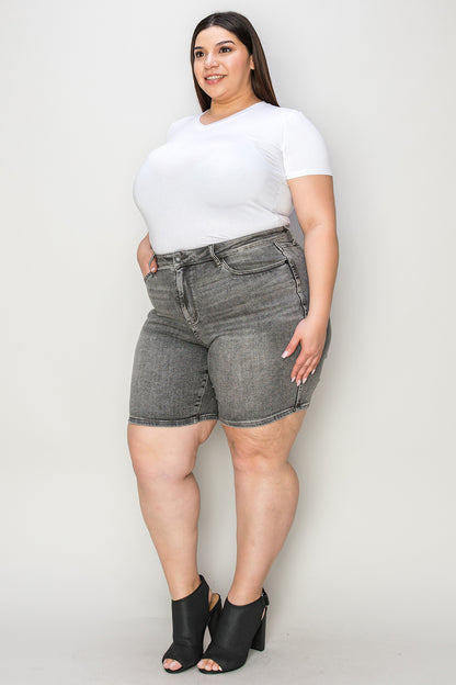 Judy Blue Full Size High Waist Washed Denim Shorts-Angel Casuals