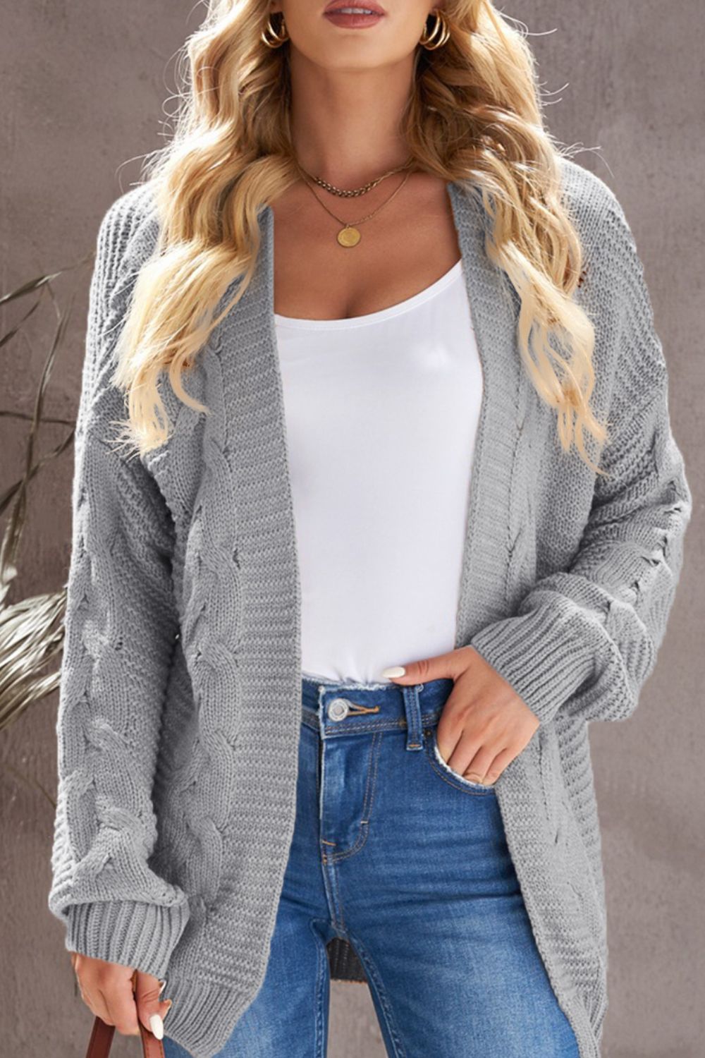 Cable-Knit Open Front Cardigan-Angel Casuals