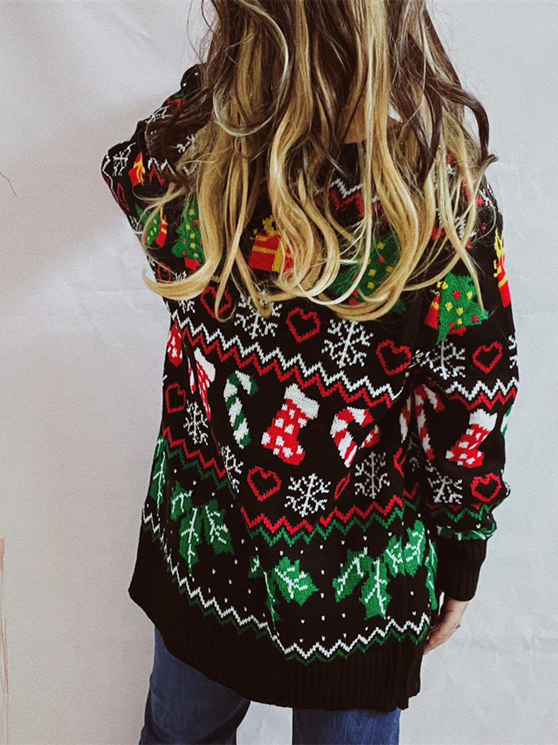 Printed Button Up V-Neck Long Sleeve Cardigan with Pockets-Angel Casuals
