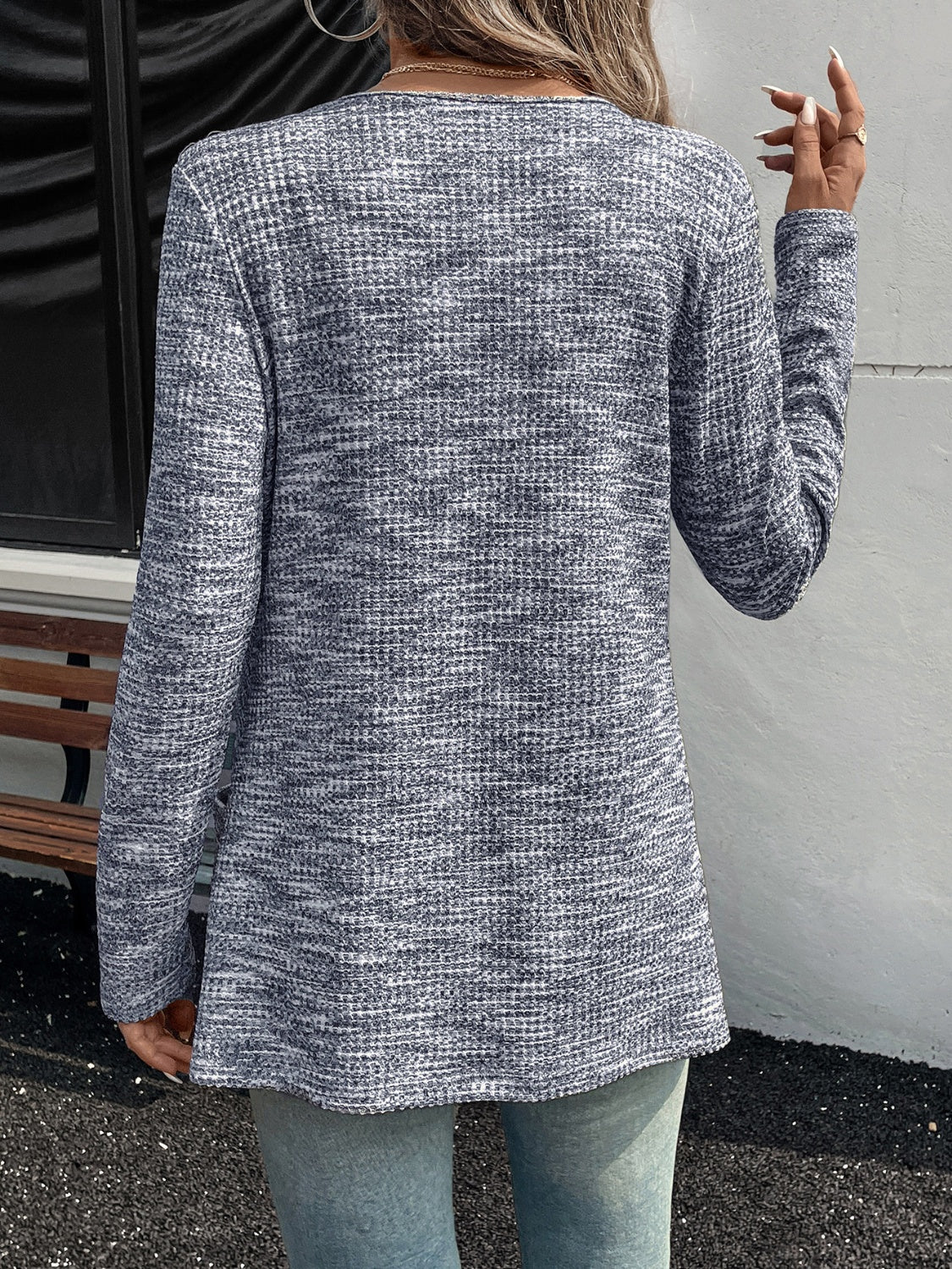 Heathered Open Front Long Sleeve Cardigan-Angel Casuals