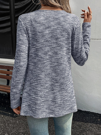 Heathered Open Front Long Sleeve Cardigan-Angel Casuals
