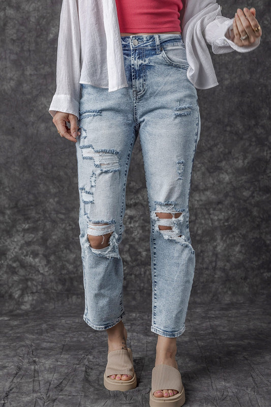 Distressed High Waist Jeans-Angel Casuals