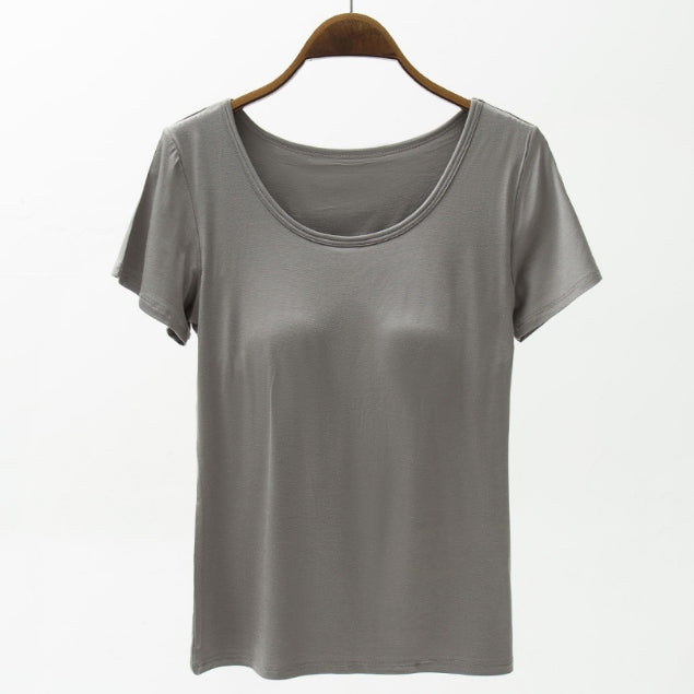 Round Neck Modal T-Shirt with Bra-Angel Casuals