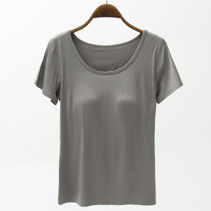 Round Neck Modal T-Shirt with Bra-Angel Casuals