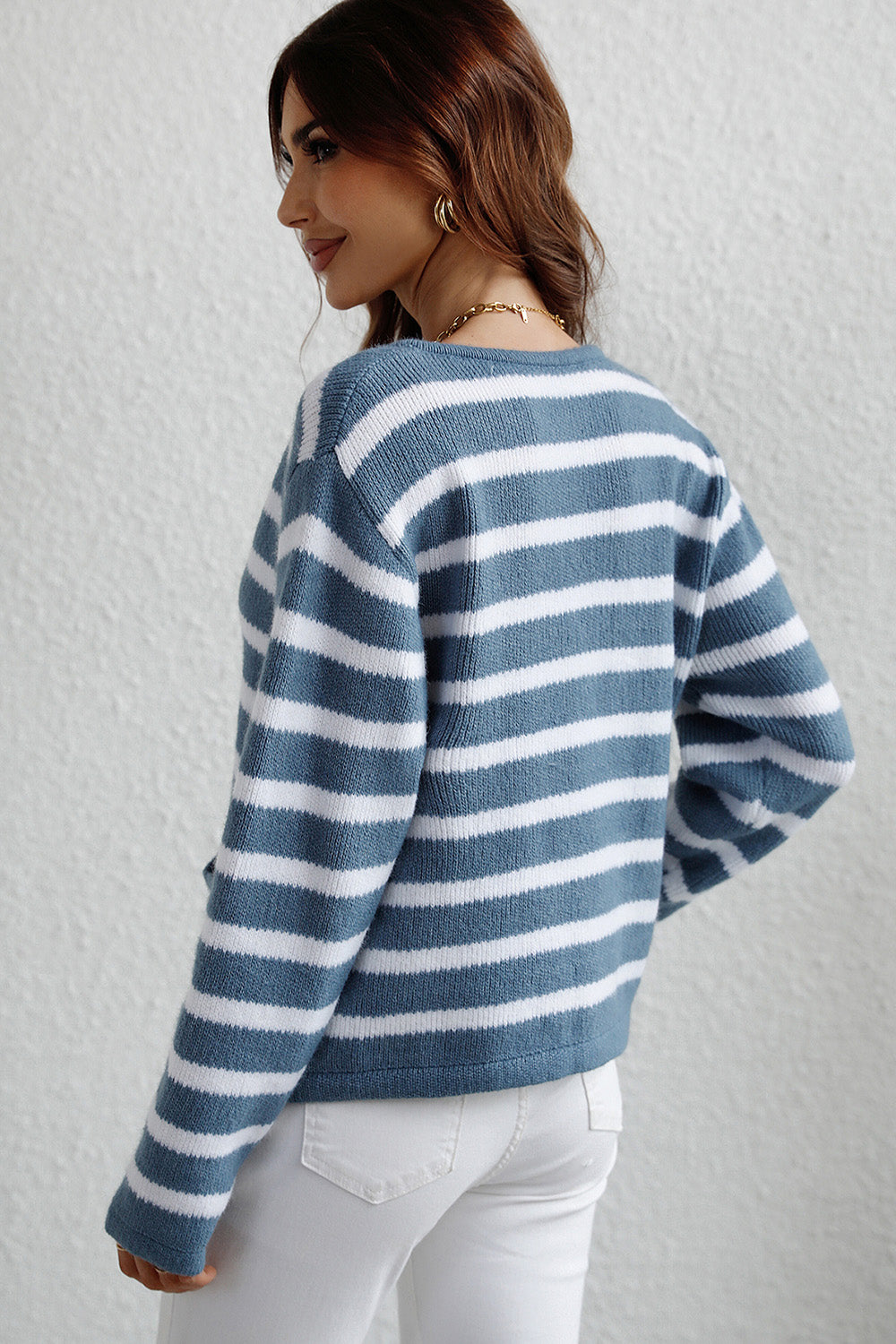 Striped Button Down Long Sleeve Cardigan-Angel Casuals