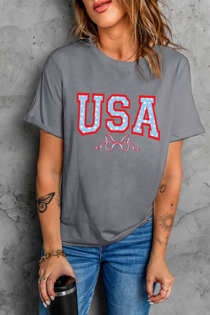 USA Round Neck Short Sleeve T-Shirt-Angel Casuals