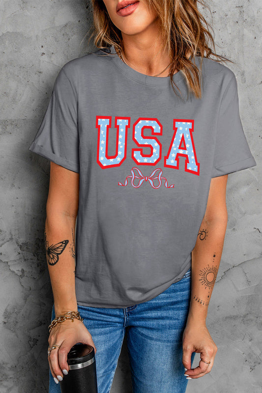 USA Round Neck Short Sleeve T-Shirt-Angel Casuals