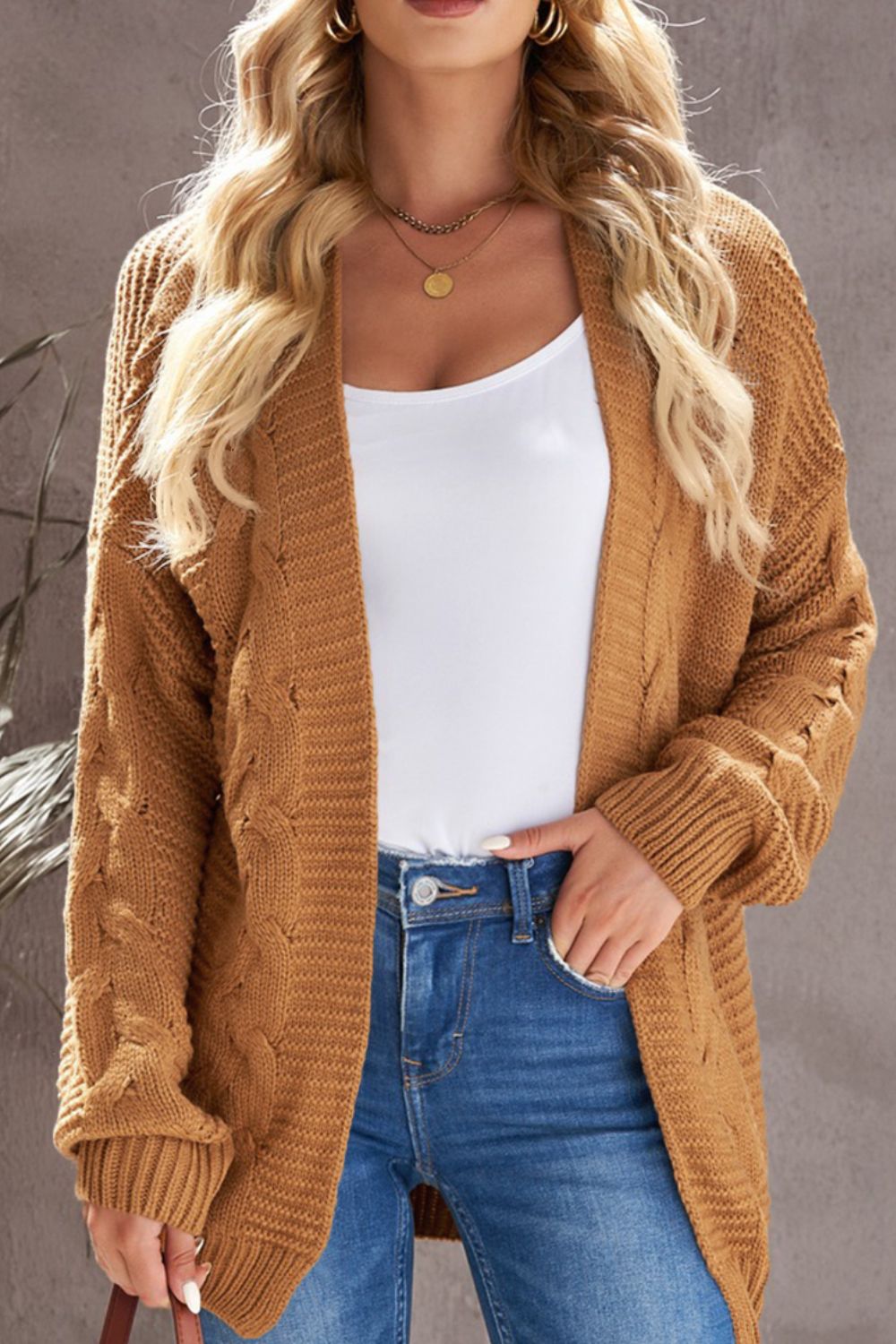Cable-Knit Open Front Cardigan-Angel Casuals
