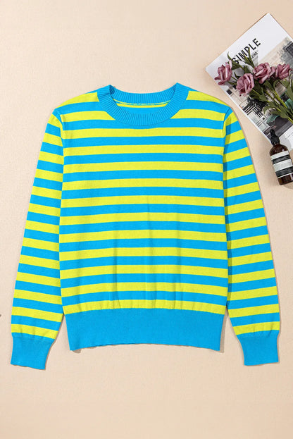 Striped Round Neck Long Sleeve Sweater-Angel Casuals