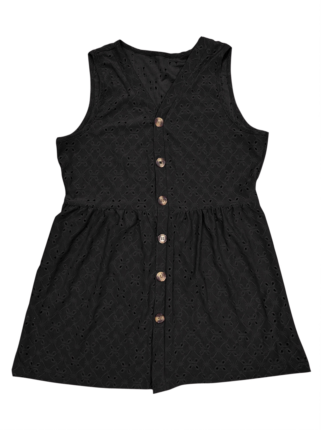 Full Size Eyelet Button Up V-Neck Tank-Angel Casuals