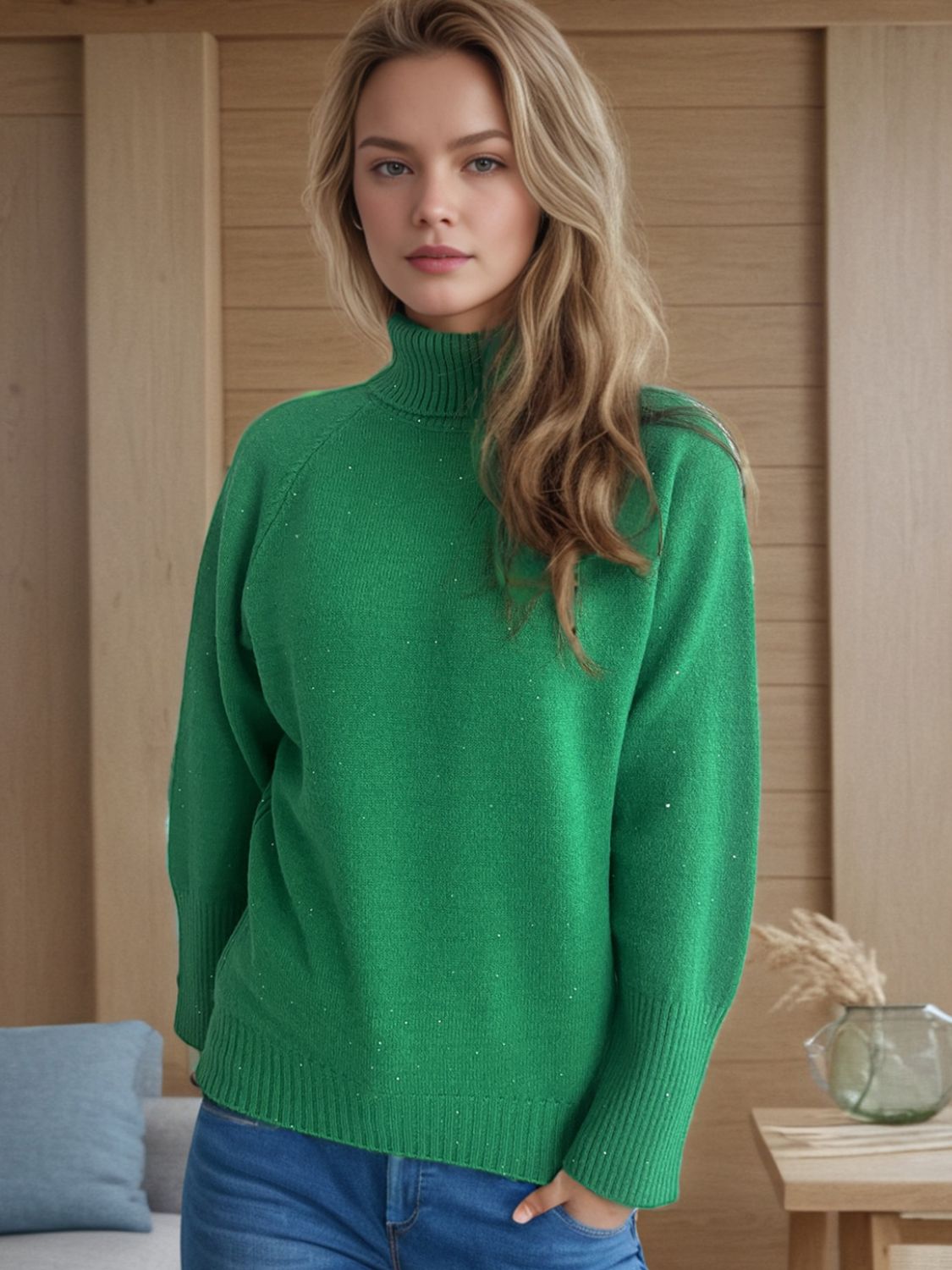 Turtleneck Raglan Sleeve Sweater-Angel Casuals