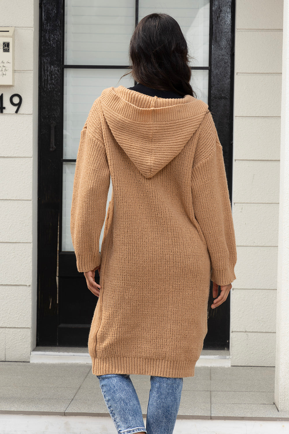 Button Up Long Sleeve Hooded Cardigan with Pockets-Angel Casuals