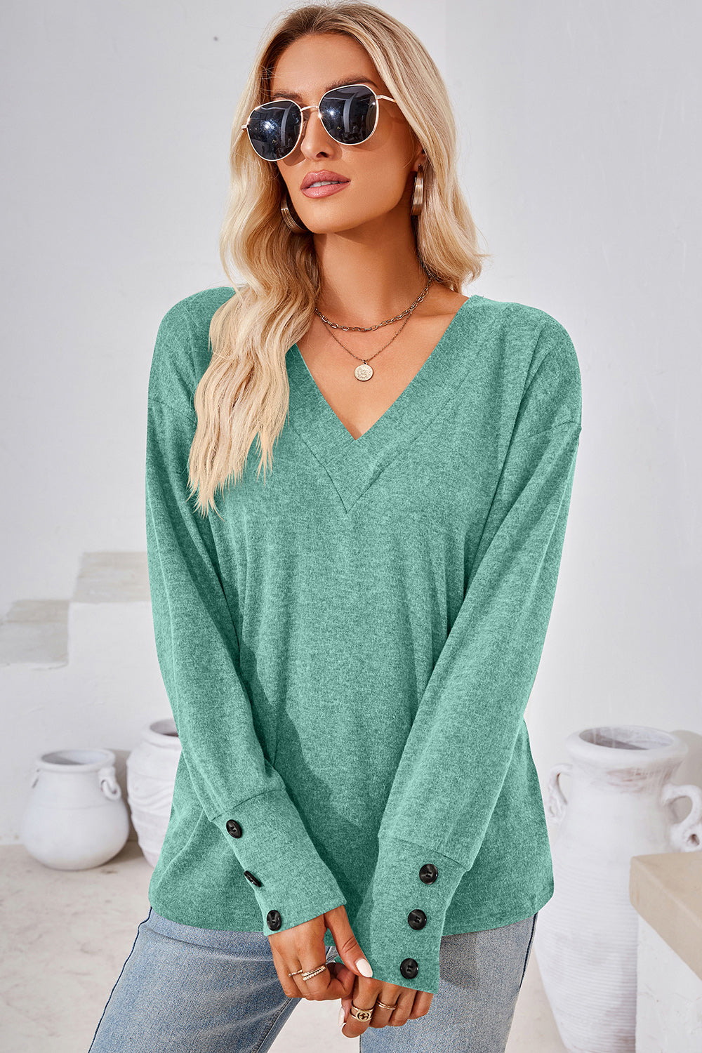 V-Neck Dropped Shoulder T-Shirt-Angel Casuals