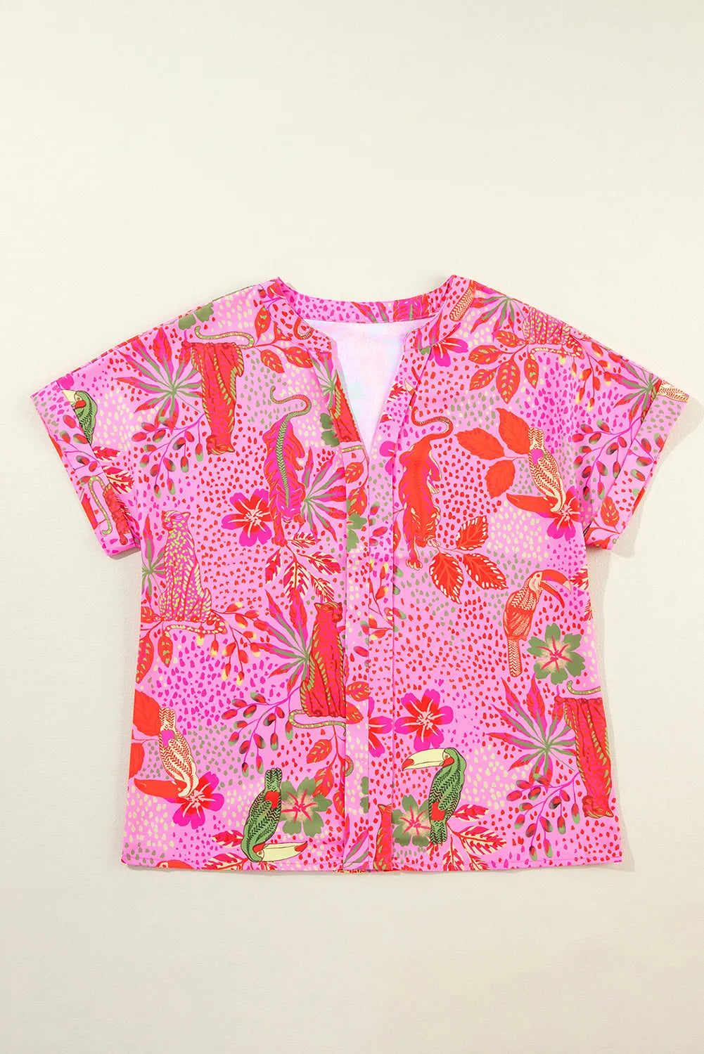 Printed Notched Short Sleeve Top-Angel Casuals