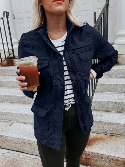 Pocketed Long Sleeve Zip Up Jacket-Angel Casuals