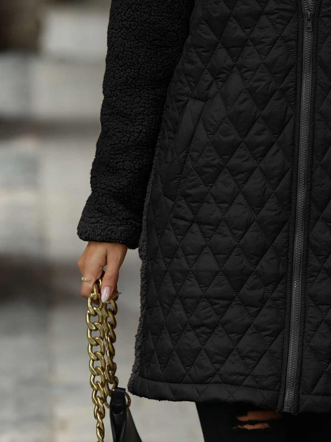 Texture Zip Up Long Sleeve Hooded Coat-Angel Casuals