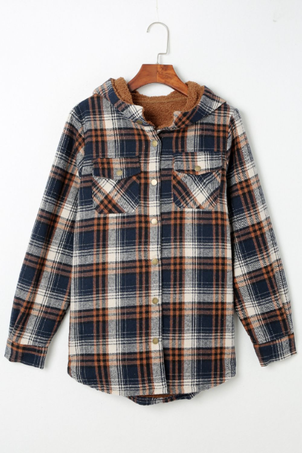 Plaid Button Up Long Sleeve Hooded Jacket-Angel Casuals