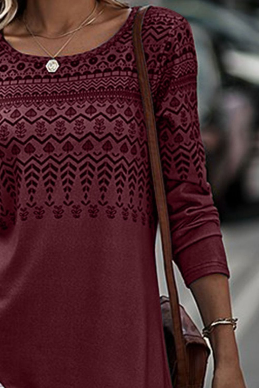 Printed Round Neck Long Sleeve T-Shirt-Angel Casuals