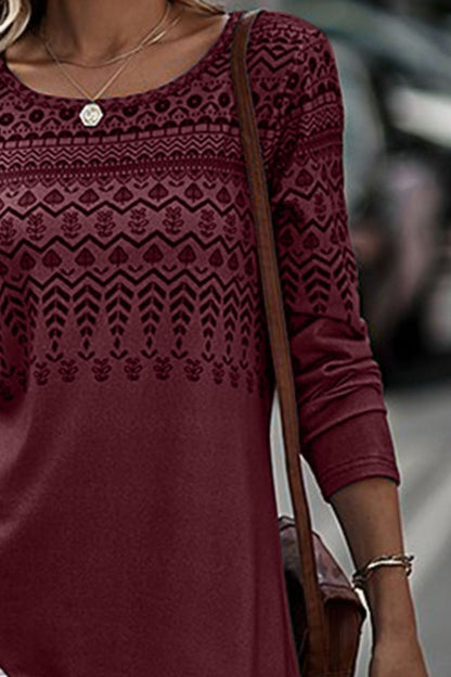Printed Round Neck Long Sleeve T-Shirt-Angel Casuals