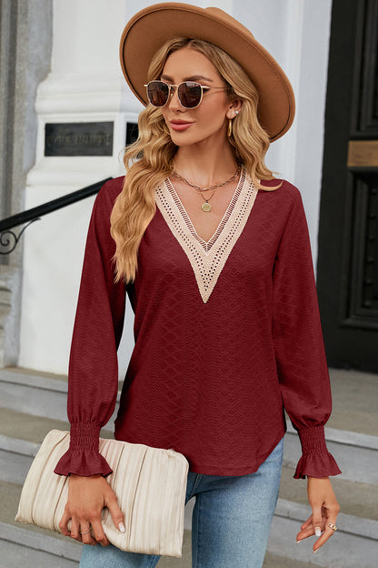 V-Neck Flounce Sleeve T-Shirt-Angel Casuals