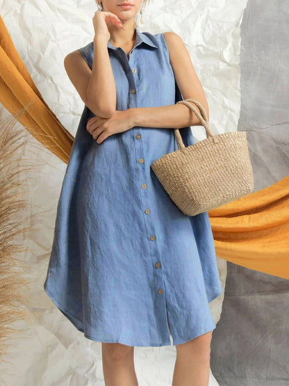 Button Up Sleeveless Shirt Dress-Angel Casuals