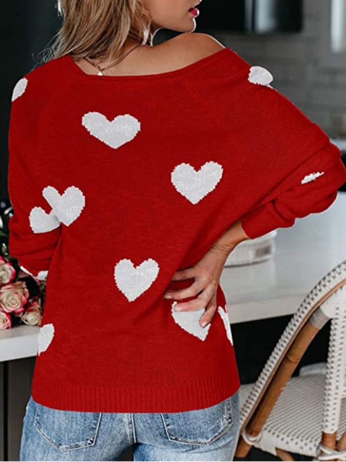 Heart Scoop Neck Long Sleeve Sweater-Angel Casuals