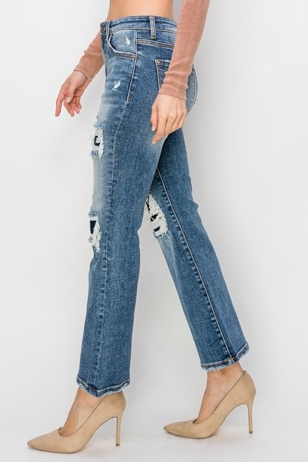 Risen Full Size High Rise Distressed Ankle Flare Jeans-Angel Casuals