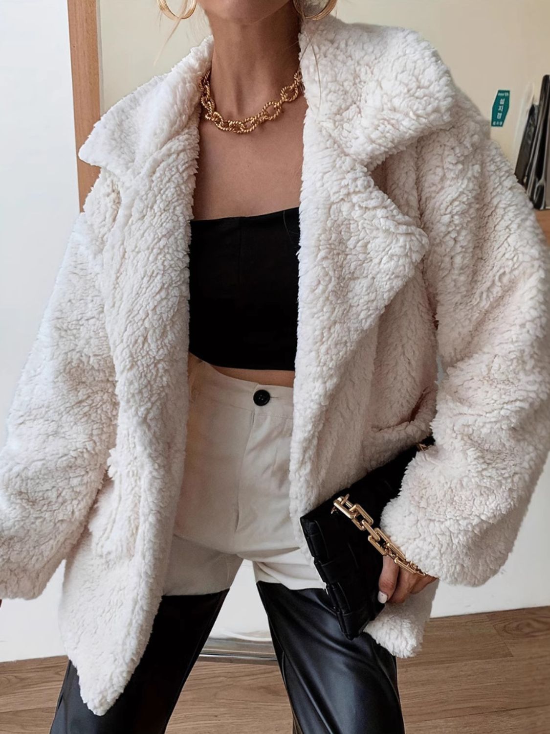 Fuzzy Open Front Long Sleeve Coat-Angel Casuals