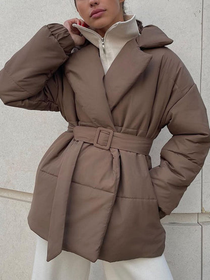 Puffer Long Sleeve Winter Coat with Belt-Angel Casuals