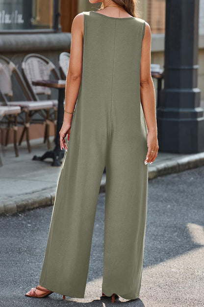 Full Size V-Neck Wide Strap Jumpsuit-Angel Casuals