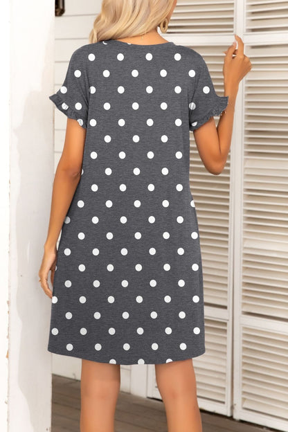 Flounce Sleeve Round Neck Dress with Pockets-Angel Casuals