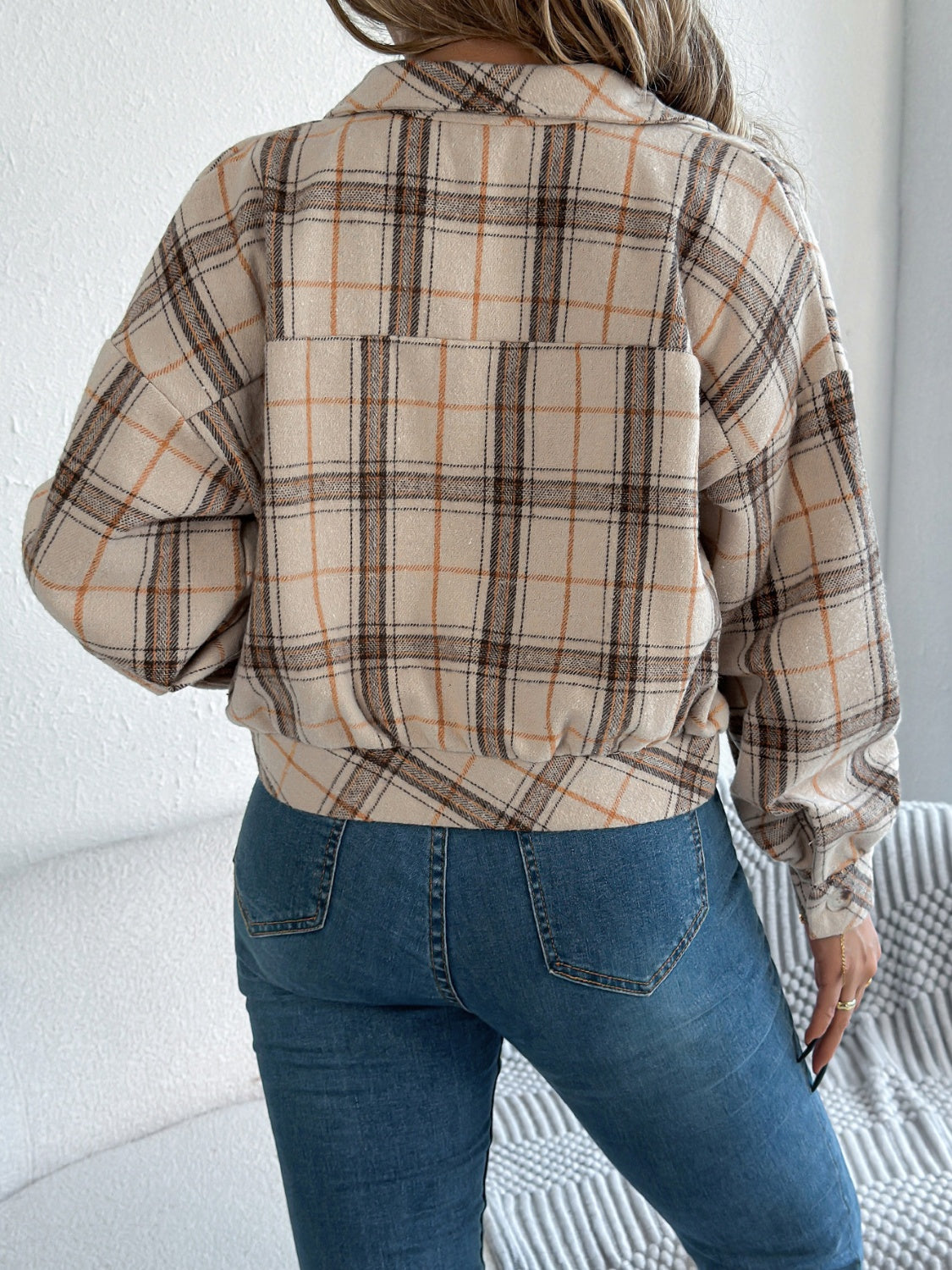 Plaid Button Up Long Sleeve Jacket-Angel Casuals