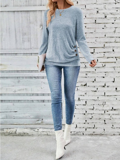 Round Neck Long Sleeve T-Shirt-Angel Casuals