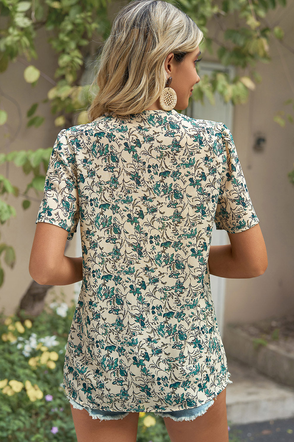 Floral V-Neck Short Sleeve T-Shirt-Angel Casuals