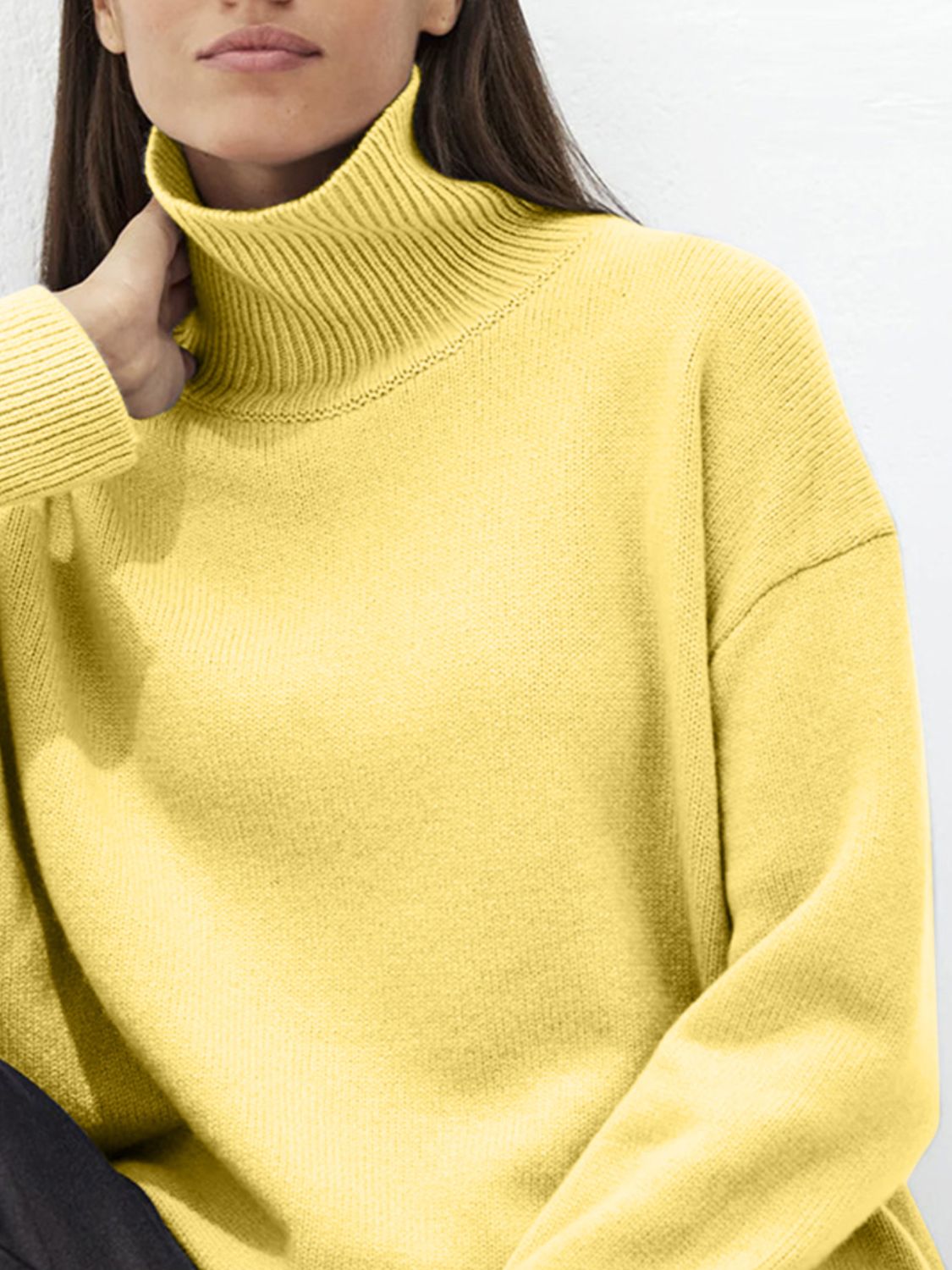 Turtleneck Drop Shoulder Long Sleeve Sweater-Angel Casuals