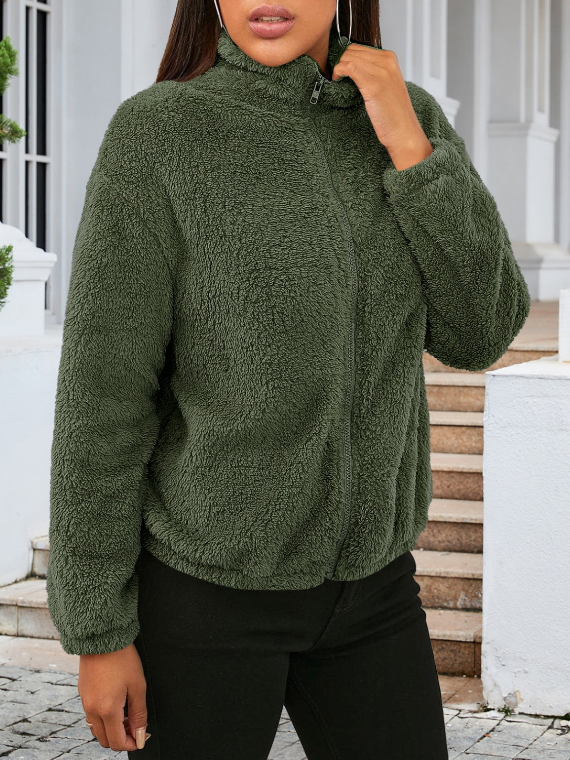 Zip Up Turtleneck Long Sleeve Jacket-Angel Casuals
