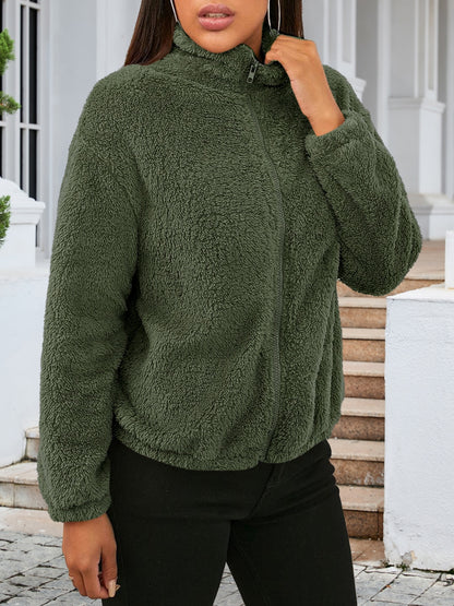 Zip Up Turtleneck Long Sleeve Jacket-Angel Casuals