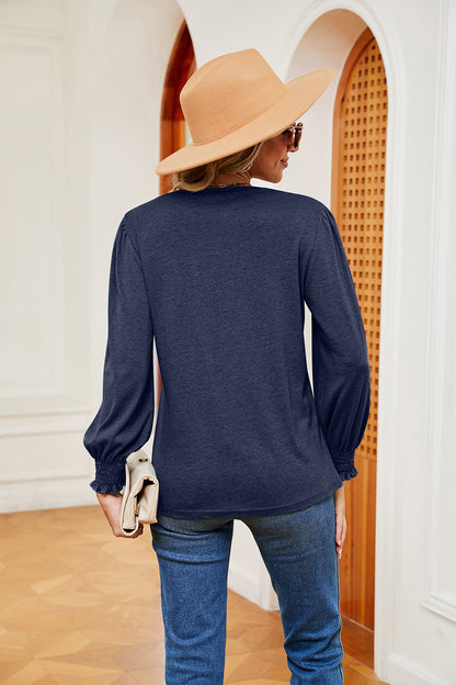 Contrast V-Neck Long Sleeve Top-Angel Casuals