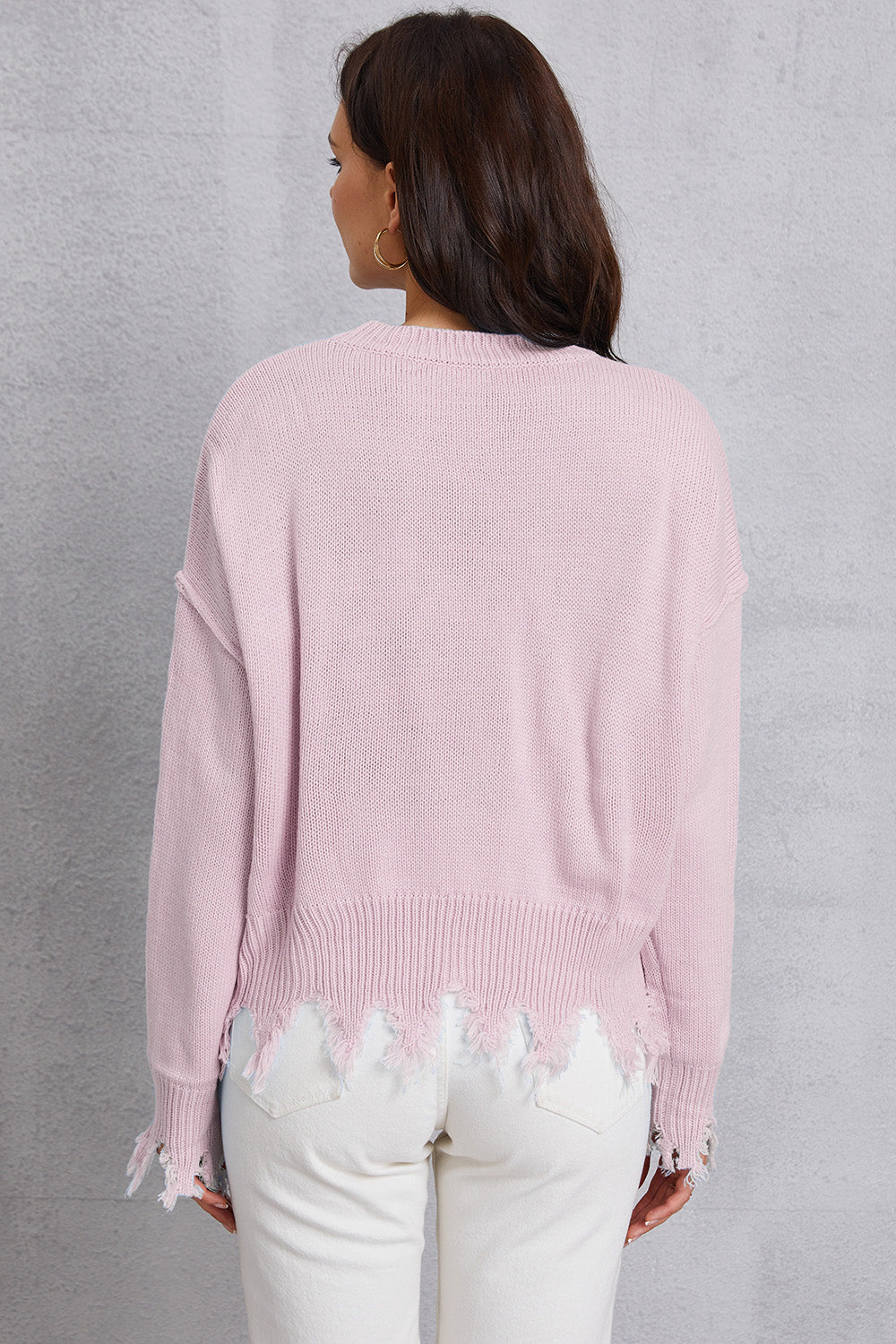 Lip Fringe Round Neck Sweater-Angel Casuals